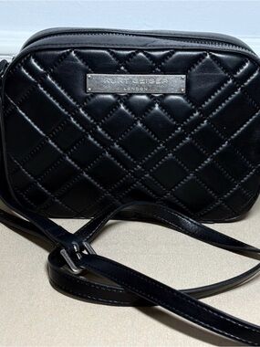 Kurt Geiger Black Lambskin London Braxton Quilted Crossbody Bag